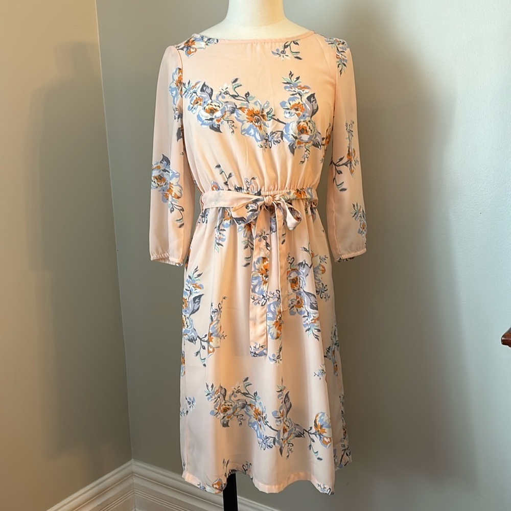H&M Lightweight Chiffon Floral Dress Pink Sz. XS